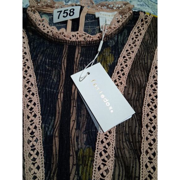 Foxie Dox Lace Mesh Sheer Women's size Small  Romantic Farah Floral Crochet Top - Picture 7 of 12
